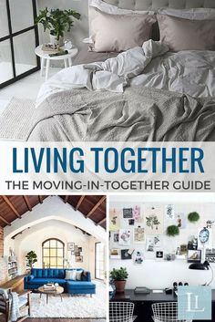 living together the moving - in - together guide book cover with pictures of furniture and decor