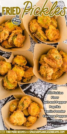 These delicious fried pickles are a Southern favorite that you can easily make at home. Sliced dill pickles are dredged in buttermilk and then coated in a flour and spice mixture before being fried to create this yummy and fun appetizer or snack. Fried Snacks, Fast Snack, Fried Pickles, Appetizers Easy Finger Food, Dill Pickles, Fried Foods, Recipes Appetizers And Snacks