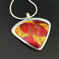 This item is ready to ship! This ruby red pendant is the perfect holiday accessory!  Buy it for yourself, or gift it to your favorite person!  The red enamel just pops next to the 24K gold wires. Pendant Size: 38mm x 33mm Materials: Cloisonne & Champleve enamels on fine silver.   ------------------------------------------------------------------------------------------------ Did you know that enamels are melted glass?   Yes!  It's true...  To create this lovely pair of earrings, I first fabricat Engraved Pencils, Cloisonne Enamel Jewelry, Red Pendant, Vitreous Enamel, Red Pendants, Enamels, Enamel Jewelry, Buying Jewelry, Ruby Red