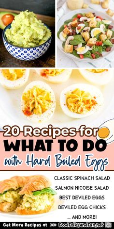 20 recipes for what to do with hard boiled eggs, including salads and deviled eggs