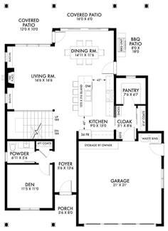 the floor plan for a two story house with an attached kitchen and living room area