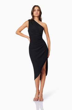 Alluring angles shape the silhouette of a crepe cocktail dress that will get glasses raised in tribute. 37" to 47 1/2" length (size Medium) Hidden side-zip closure One-shoulder neck Sleeveless Partially lined 95% polyester, 5% spandex Hand wash, dry flat Imported Cocktail Dress Nordstrom, Black Cocktail Dress, Nordstrom Dresses, Side Zip, One Shoulder, Cocktail Dress, Hand Wash, Nordstrom, Size Medium