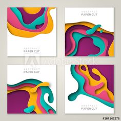 four abstract paper cut cards with different shapes