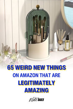 there are many different things in the container on this desk with text overlay that says, 65 weird new things on amazon that are lightmately amazing