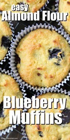 blueberry muffins with the words easy almond flour