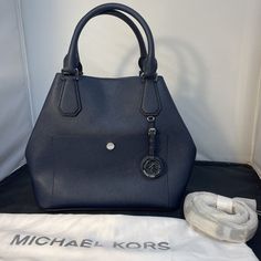 Nwt Michael Kors Navy / Light Sky Greenwich Large Saffiano Tote Bag Michael Kors Bag With Removable Pouch For Work, Michael Kors Top Handle Bag For Work, Michael Kors Work Bags With Removable Pouch, Saffiano Leather Bags With Branded Hardware For Work, Elegant Michael Kors Satchel For Work, Everyday Michael Kors Saffiano Leather Bag, Formal Michael Kors Saffiano Leather Shoulder Bag, Michael Kors Saffiano Leather Shoulder Bag For Shopping, Modern Michael Kors Saffiano Leather Bag