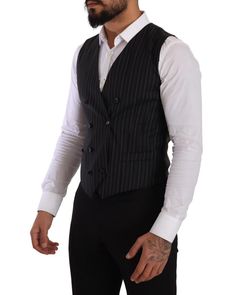 Brand: DOLCE & GABBANA Color: Black gray striped Model: Formal dress suit vest Made in Italy Material: 42% Virgin Wool 26% Polyester 14% Viscose 13% Nylon 5% Elastane Lining: 100% Silk Size on Tag: IT48 | M Dress Suit Vest, Double Breasted Dress, Double Breasted Waistcoat, Waistcoat Men, Dress Vest, Dress Suit, Dolce E Gabbana, Suit Vest, Dolce And Gabbana Man