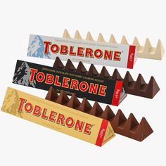 three bars of toblerone are stacked on top of each other, with one bar in the middle