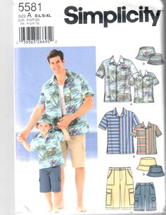 an adult and child's shirt and shorts sewing pattern