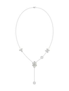 Floral White Gold Y Necklace | Marchesa Elegant White Gold Flower Charm Necklace, Elegant White Flower Necklace With Delicate Chain, Elegant White Flower Necklace With Adjustable Chain, Elegant Round Flower Charm Necklace, Elegant Flower Shaped Necklace With Adjustable Chain, Elegant Flower Necklace With Adjustable Chain, Elegant Round Flower Necklace With Adjustable Chain, Lariat Necklaces, Dress Reference