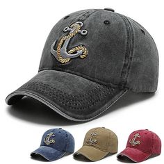 Season:Summer; Gender:Men's; Style:Casual,Fashion; Hats Category:Baseball Cap,Sun Hat,Trucker Hat; Occasion:Street,Daily; Material:Polyester; Function:Sunscreen,Breathable,Adjustable; Pattern:Anchor; Design:Embroidered; Front page:FF; Listing Date:04/11/2024; Head Circumference:56-60 Wash Baseball Cap, Denim Baseball Cap, Stylish Caps, Anchor Design, Cap Mens, Hat Design, Baseball Women, Casual Cap, Baseball Caps Mens