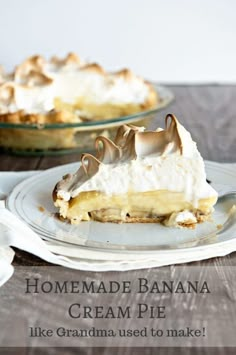 a banana cream pie is on a plate