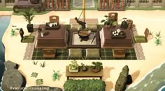 an aerial view of a living room and dining area in the game animal crossing 2