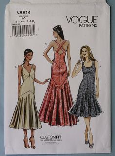 two women's dresses and one woman's dress are shown in this sewing pattern