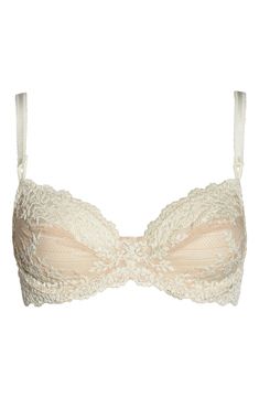 Sheer-topped cups are detailed with feminine lace in a beautiful underwire bra. Partially lined Polyester/nylon/spandex Hand wash, line dry Imported Lingerie Fitted Bra With Lace Trim And Sweetheart Neckline, Beige Lace Bra Comfortable, Full Cup Lace Bra With Lace Closure, Elegant Full Coverage Bra With Lace Trim, Fitted Bra With Lace Closure And Sweetheart Neckline, Feminine Cream Lace, Feminine Cream Lace Bra, Classic Full Cup Beige Bra, Classic Beige Full Cup Bra