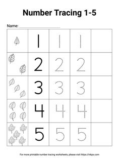 the number 1 - 5 worksheet for children to practice numbers and countings