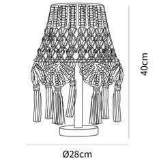 a drawing of a lamp with tassels and fringes on the base, measurements