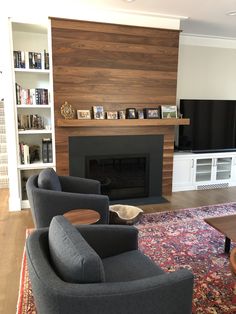 a living room filled with furniture and a fire place in front of a flat screen tv