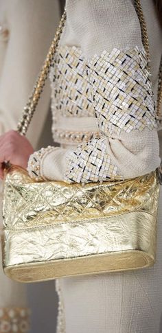 Chanel prefall 2017 Chanel Gabrielle Bag Outfit, Chanel Gabrielle Bag, Chanel 2016, Chanel Gabrielle, Ritz Paris, Gold Cardigan, Moda Chanel, Chanel Boutique