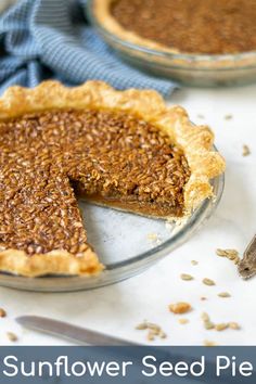 a slice of sunflower seed pie on a plate