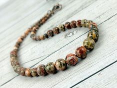 Beaded Jasper Necklace, Leopard Skin Jasper Necklace, Natural Stone Necklace, Gift for her, Healing Stones, Personalized Necklace, Gemstones Jewelry, Balancing Necklace, Protection Necklace. Besides being simply beautiful due to its intricate patterns, Leopard Skin Jasper Stone is believed to: - Protect from negative energies. - Gives the wearer courage and strength during times of transformation - Bring stability and balance - Promote emotional healing This beautiful necklace is created by vari Leopard Skin Jasper, Natural Stone Necklace, Leopard Skin, Brown Necklace, Natural Stones Necklace, Jasper Necklace, Gemstones Jewelry, Protection Necklace, Jasper Stone