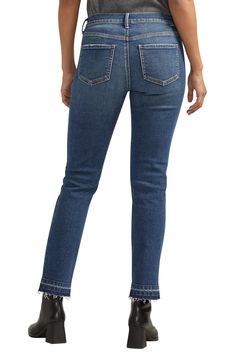 Made from lightweight stretch denim with a signature waistband, these mid-rise jeans feature a dark-blue wash and slightly cropped straight legs for versatile, everyday style. 29" inseam; 13" leg opening; 9 3/4" front rise; 14" back rise Zip fly with button closure Five-pocket style 94% cotton, 5% polyester, 1% elastane Machine wash, tumble dry Imported Released Hem Jeans, Jag Jeans, Ankle Length Jeans, Hem Jeans, Mid Rise Jeans, Everyday Style, Slim Fit Jeans, Stretch Denim, Straight Leg Jeans