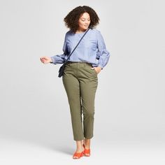 Women's Plus Size Slim Chino Pants - A New Day Olive (Green) 16W Slim Chinos, Modern Vintage Fashion, Slim Leg Pants, Trendy Plus Size Clothing, Styles Inspiration, Chino Pants, Mini Fashion, Basic Style, Slim Legs