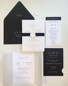 black and white wedding stationery with ribbon