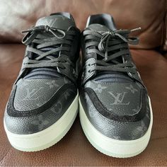 Louis Vuitton Trainer Sneaker Monogram Canvas Rubber Outsole Lv Initials Made In Italy Size 8 In Lv - Runs Small. Fits A 10.5 Foot. Luxury Black Lace-up Sneakers, Luxury Black Low-top Custom Sneakers, Luxury Black Lace-up Custom Sneakers, Designer Black Low-top Custom Sneakers, Louis Vuitton Tattoo, Louis Vuitton High Tops, Louis Vuitton Trainer, Louis Vuitton Trainers, Shoes Louis Vuitton