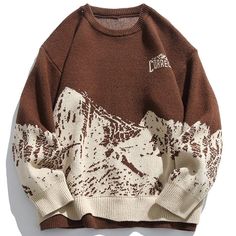 snow mountain sweater Loose Knitwear, Mens Fashion Vintage, Sweatshirt Jean Jacket, Round Neck Sweater, Jacquard Sweater, Snow Mountain, Japanese Vintage, Sweater Men, Round Neck Sweaters