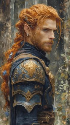 a painting of a man with red hair wearing armor