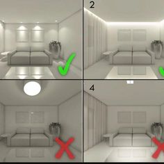 four images show the process of making a room with white furniture and green arrows pointing to each other