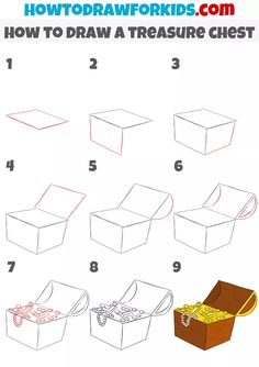 how to draw a treasure chest with instructions for kids and adults - step by step