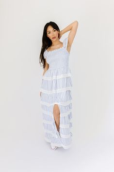 meadow tiered maxi dress – shop zoco Gingham Tops, White Maxi, Tiered Maxi Dress, Plaid Pants, Tier Skirt, Denim Flares, Shop Maxi Dresses, Wide Leg Denim, Tiered Skirt