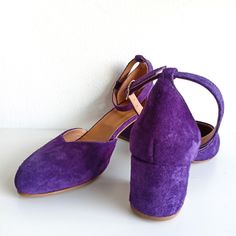 "❣ PRODUCT DESCRIPTION ♥Purple Suede Ankle Strap Pumps♥ Handmade to order premium purple suede leather shoes. Add a bit of color to ensembles in need of a boost! Handcrafted in Greece This pair of suede pumps is handmade and is the perfect gift for women to attend certain events. We made these block mid-heeled shoes using premium suede leather to ensure the high quality of these shoes that you'll want to be with at every event. This pair of ankle strap pumps are durable, long-lasting, high quali Purple Heels With Ankle Strap And Heel Strap, Purple Heels With Ankle And Heel Strap, Purple Heels With Heel Strap And Round Toe, Purple Block Heel Shoes With Heel Strap, Purple Heels With Heel And Ankle Straps, Purple Block Heel Medium Width Heels, Purple Block Heel Shoes With Medium Width, Purple Block Heels With Heel Strap, Chic Purple Pointed Toe Heels With Wrapped Heel