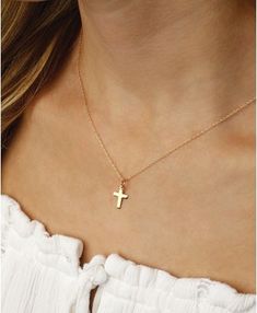 Macy's Flat Cross Necklace Set in 14k Gold & Reviews - Necklaces - Jewelry & Watches - Macy's Classy Accessories, Teen Necklaces, Dainty Jewelry Necklace, Jewelry Necklace Simple, Summer Vsco, Shopping Addict, Tiny Cross Necklace, Cross Choker, Cross Necklaces