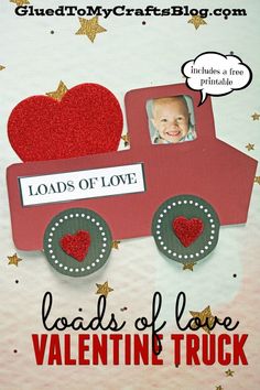 valentine's day card with a red truck and heart on the front, saying loads of love