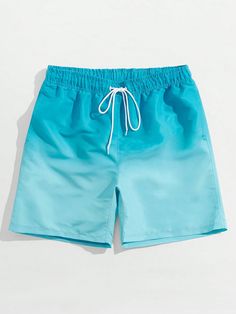 Gradient Colored Drawstring Beach Shorts For Men, Quick-Drying And Water Resistant Exercise, Running, Swimming Trunks, Men's Square Leg Swimwear And Hotspring Shorts Teal Blue Casual   Polyester Ombre,Plain,Striped,All Over Print  Non-Stretch  Men Clothing, size features are:Bust: ,Length: ,Sleeve Length: Swim Party, Mens Beach Shorts, Summer Beach Shorts, Bathing Suit Shorts, Men's Swimwear, Men Beach, Cargo Shorts Men, Beach Pants, Printed Swim