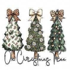 three christmas trees with bows on them