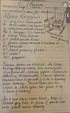 a handwritten recipe from the author's mother