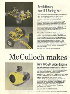 an advertisement for the new mcc culloch makes, with pictures of its engine and parts