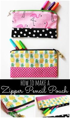 the zipper pencil pouch is made from fabric and has pineapples on it