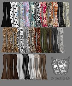 an assortment of women's knee high boots with animal print on the sides and side panels