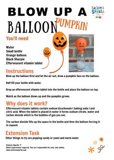 a poster with instructions for how to blow up a balloon pumpkin in the shape of a jack - o'- lantern