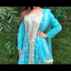 Light Turquoise Blue Two Piece Traditional Shalwar Kameez (Dress) From Pakistan Size: Medium/Large Runs Big Worn Once Perfect Condition. Turquoise Dress With Dupatta For Eid, Turquoise Bollywood Dress With Dupatta, Bollywood Turquoise Dresses With Dupatta, Blue Long Dress With Dupatta, Blue Anarkali Salwar Kameez, Traditional Turquoise Dress With Dupatta, Turquoise Bollywood Style Dress, Turquoise Bollywood Festive Dress, Blue Dress With Dupatta For Eid