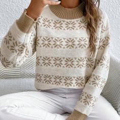 Size M (6) New Never Worn, In Original Packaging. Care Instructions: Hand Wash Or Professional Dry Clean White Knit Tops With Fair Isle Pattern, Batwing Sleeve Sweater, Shein Sweater, Pink Pullover Sweater, Drop Shoulder Cardigan, Drop Shoulder Sweater, Geo Pattern, Distressed Sweaters, Dropped Shoulder Sweatshirt