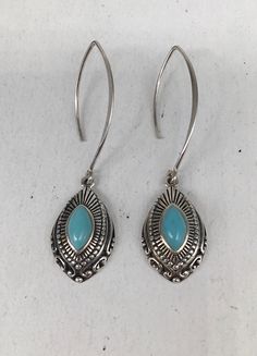 Turquoise Dangle Earrings Stamped 925, Blue Vintage Sterling Silver Earrings, Vintage Sterling Silver Drop Clip-on Earrings, Turquoise Nickel-free Drop Earrings, Whimsical Turquoise Nickel-free Earrings, Large Dangle Earrings, Artisan Turquoise Nickel-free Earrings, Peridot Stone, Accessories Jewelry Earrings