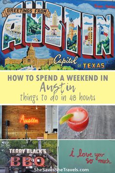 an advertisement for a restaurant with the words, how to spend a weekend in texas