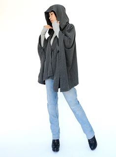 "🚚..ALL ORDERS ARE SHIPPED VIA DHL EXPRESS MAIL Dreamy, poncho style layer. Oversized and effortless, with a hoodie. Features a front pockets and button closures at front and side. Continue to enjoy perfect outdoor days after the temperature turns a little chilly. * Hooded; Button closure * Open sides with button closure * Two front pockets * Oversize, cozy silhouette * Unlined Measurements approximately: Sleeve Length (from side of neckline): 23\" (58 cm) Bust: 48\" (122 cm- all around) Approx Hooded Poncho, Poncho Style, Shawls And Wraps, Dhl Express, Cape, Thailand, Winter Jackets, Sleeve Length, Turn Ons