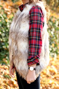 Fur Vest and Flannel Fur Vest Outfit, Winter Board, Fur Vests, Southern Lifestyle, Vest Outfit, Fall Fashions, Glam Squad, Fall Winter Wardrobe, Chilly Weather